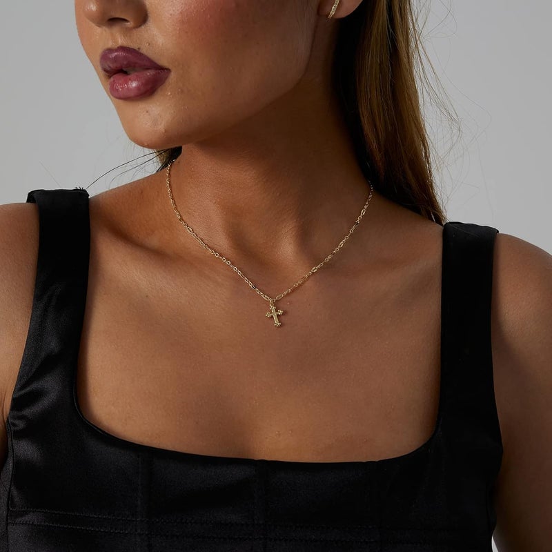 VIROMY Gold Cross Necklace for Women 14K Gold Plated Cute Sidways Cross Pendant Choker Necklaces Simple Trendy Everyday Jewelry for Women - Image 4